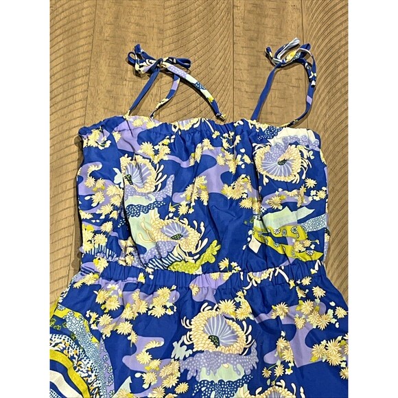 Vintage Pomare Hawaii Dress Ruffle Floral Size Medium Blue Retro Summer Tropical - Picture 2 of 6